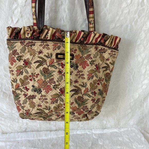 Longaberger Fall Print Tote Shoulder Handbag Beige Autumn Ruffle Top Vintage - Picture 5 of 8